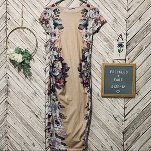 Floral maternity / baby shower dress in blush nude